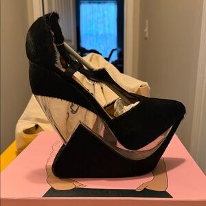 Jeffrey Campbell Black and Silver Wedge Heels